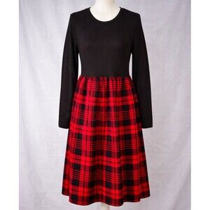 Red Black Plaid Fit & Flare Midi Dress XL Dark Academia Preppy Lagenlook Chic